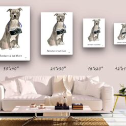 Adventure is out there American Staffordshire terrier grey dog canvas print illustration. Pre-stretched wall art ready to hang 9 adventure is out there portrait canvas american staffordshire terrier grey size comparison