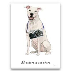 Adventure is out there American Staffordshire terrier dog canvas print illustration. Pre-stretched wall art ready to hang