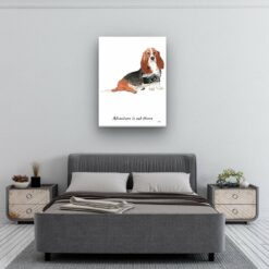 Adventure is out there Basset Hound dog canvas print illustration. Pre-stretched wall art ready to hang 11 adventure is out there portrait canvas basset hound 30x40 bedroom