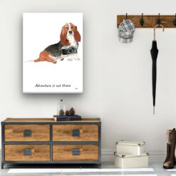 Adventure is out there Basset Hound dog canvas print illustration. Pre-stretched wall art ready to hang 12 adventure is out there portrait canvas basset hound 30x40 hall