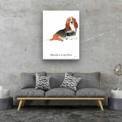 Adventure is out there Basset Hound dog canvas print illustration. Pre-stretched wall art ready to hang 13 adventure is out there portrait canvas basset hound 30x40 living room