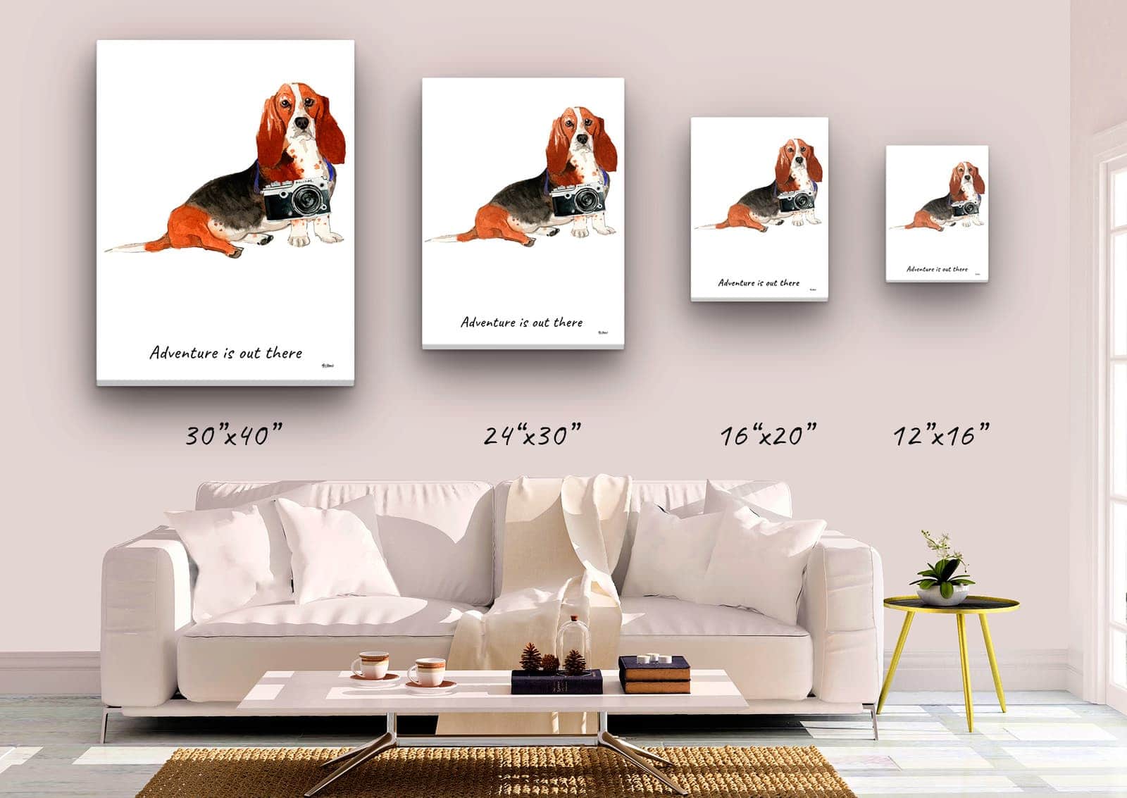 Adventure is out there Basset Hound dog canvas print illustration. Pre-stretched wall art ready to hang 4 Adventure is out there Basset Hound dog canvas print illustration. Pre-stretched wall art ready to hang - Image 2
