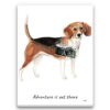 Adventure is out there Beagle dog canvas print illustration. Pre-stretched wall art ready to hang 1 adventure is out there portrait canvas beagle print front view