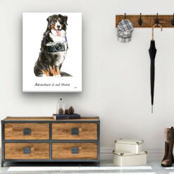 Adventure is out there Bernese Mountain Dog dog canvas print illustration. Pre-stretched wall art ready to hang 12 adventure is out there portrait canvas bernese mountain dog 30x40 hall