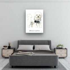 Adventure is out there Bichon Frise dog canvas print illustration. Pre-stretched wall art ready to hang 11 adventure is out there portrait canvas bichon frise 30x40 bedroom
