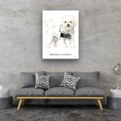 Adventure is out there Bichon Frise dog canvas print illustration. Pre-stretched wall art ready to hang 13 adventure is out there portrait canvas bichon frise 30x40 living room