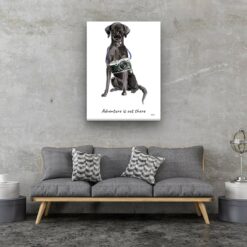 Adventure is out there Black Lab dog canvas print illustration. Pre-stretched wall art ready to hang 13 adventure is out there portrait canvas black lab 30x40 living room