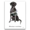 Adventure is out there Black Lab dog canvas print illustration. Pre-stretched wall art ready to hang 2 adventure is out there portrait canvas black lab print front view