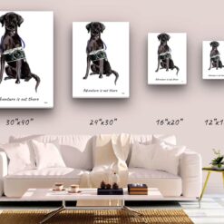 Adventure is out there Black Lab dog canvas print illustration. Pre-stretched wall art ready to hang 9 adventure is out there portrait canvas black lab size comparison