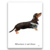 Adventure is out there Black & Tan Dachshund dog canvas print illustration. Pre-stretched wall art ready to hang 2 adventure is out there portrait canvas black tan dachshund print front view
