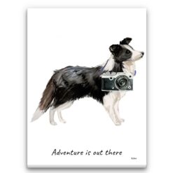 Adventure is out there Border Collie dog canvas print illustration. Pre-stretched wall art ready to hang