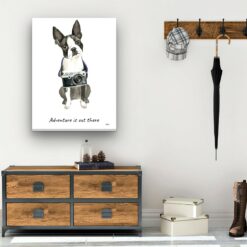 Adventure is out there Boston Terrier dog canvas print illustration. Pre-stretched wall art ready to hang 12 adventure is out there portrait canvas boston terrier 30x40 hall