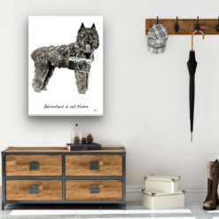 Adventure is out there Bouvier des Flandres dog canvas print illustration. Pre-stretched wall art ready to hang 10 adventure is out there portrait canvas bouvier des flandres 30x40 hall