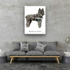 Adventure is out there Bouvier des Flandres dog canvas print illustration. Pre-stretched wall art ready to hang 11 adventure is out there portrait canvas bouvier des flandres 30x40 living room