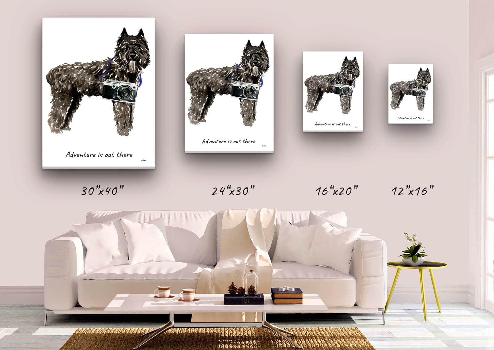 Adventure is out there Bouvier des Flandres dog canvas print illustration. Pre-stretched wall art ready to hang 2 Adventure is out there Bouvier des Flandres dog canvas print illustration. Pre-stretched wall art ready to hang - Image 2
