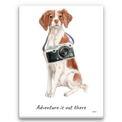Adventure is out there Brittany dog canvas print illustration. Pre-stretched wall art ready to hang