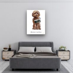Adventure is out there Brown Cockapoo dog canvas print illustration. Pre-stretched wall art ready to hang 11 adventure is out there portrait canvas brown cockapoo 30x40 bedroom