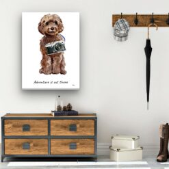 Adventure is out there Brown Cockapoo dog canvas print illustration. Pre-stretched wall art ready to hang 12 adventure is out there portrait canvas brown cockapoo 30x40 hall