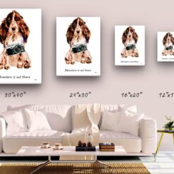 Adventure is out there Brown Cocker Spaniel dog canvas print illustration. Pre-stretched wall art ready to hang 9 adventure is out there portrait canvas brown cocker spaniel size comparison