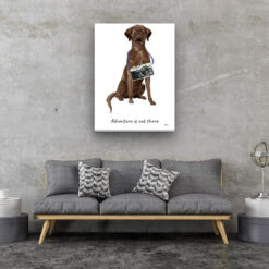 Adventure is out there Brown Labrador retriever dog canvas print illustration. Pre-stretched wall art ready to hang 13 adventure is out there portrait canvas brown labrador retriever 30x40 living room