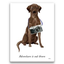 Adventure is out there Brown Labrador retriever dog canvas print illustration. Pre-stretched wall art ready to hang