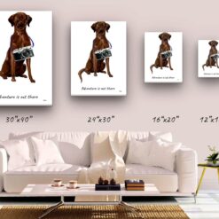 Adventure is out there Brown Labrador retriever dog canvas print illustration. Pre-stretched wall art ready to hang 9 adventure is out there portrait canvas brown labrador retriever size comparison