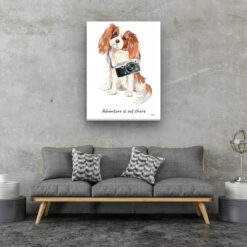 Adventure is out there Cavalier King Charles Spaniel dog canvas print illustration. Pre-stretched wall art ready to hang 13 adventure is out there portrait canvas cavalier king charles spaniel 30x40 living room