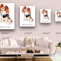 Adventure is out there Cavalier King Charles Spaniel dog canvas print illustration. Pre-stretched wall art ready to hang 9 adventure is out there portrait canvas cavalier king charles spaniel size comparison