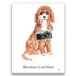 Adventure is out there Cavapoo dog canvas print illustration. Pre-stretched wall art ready to hang