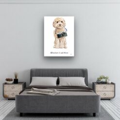 Adventure is out there Champagne cockapoo dog canvas print illustration. Pre-stretched wall art ready to hang 11 adventure is out there portrait canvas champagne cockapoo 30x40 bedroom