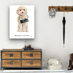 Adventure is out there Champagne cockapoo dog canvas print illustration. Pre-stretched wall art ready to hang 12 adventure is out there portrait canvas champagne cockapoo 30x40 hall