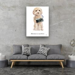 Adventure is out there Champagne cockapoo dog canvas print illustration. Pre-stretched wall art ready to hang 13 adventure is out there portrait canvas champagne cockapoo 30x40 living room