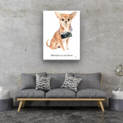 Adventure is out there Chihuahua dog canvas print illustration. Pre-stretched wall art ready to hang 13 adventure is out there portrait canvas chihuahua 30x40 living room