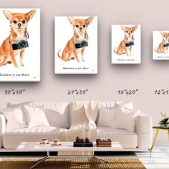Adventure is out there Chihuahua dog canvas print illustration. Pre-stretched wall art ready to hang 9 adventure is out there portrait canvas chihuahua size comparison