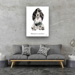 Adventure is out there Cocker Spaniel dog canvas print illustration. Pre-stretched wall art ready to hang 13 adventure is out there portrait canvas cocker spaniel 30x40 living room