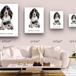 Adventure is out there Cocker Spaniel dog canvas print illustration. Pre-stretched wall art ready to hang 9 adventure is out there portrait canvas cocker spaniel size comparison