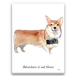 Adventure is out there Corgi dog canvas print illustration. Pre-stretched wall art ready to hang