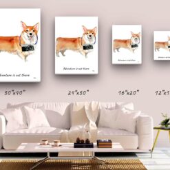 Adventure is out there Corgi dog canvas print illustration. Pre-stretched wall art ready to hang 9 adventure is out there portrait canvas corgi size comparison