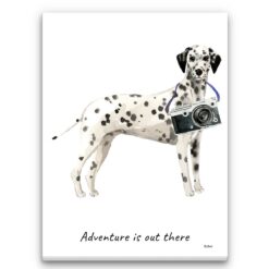 Adventure is out there Dalmatian dog canvas print illustration. Pre-stretched wall art ready to hang