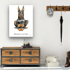 Adventure is out there Doberman dog canvas print illustration. Pre-stretched wall art ready to hang 12 adventure is out there portrait canvas doberman 30x40 hall