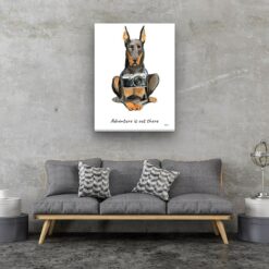 Adventure is out there Doberman dog canvas print illustration. Pre-stretched wall art ready to hang 13 adventure is out there portrait canvas doberman 30x40 living room