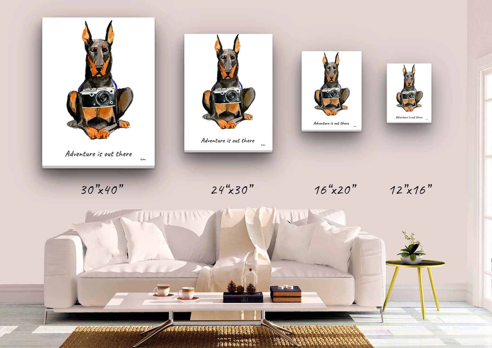 Adventure is out there Doberman dog canvas print illustration. Pre-stretched wall art ready to hang 4 Adventure is out there Doberman dog canvas print illustration. Pre-stretched wall art ready to hang - Image 2
