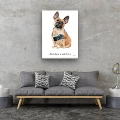 Adventure is out there French Bulldog dog canvas print illustration. Pre-stretched wall art ready to hang 13 adventure is out there portrait canvas french bulldog 30x40 living room