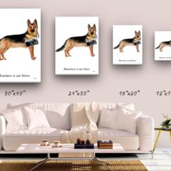 Adventure is out there German Shepherd dog canvas print illustration. Pre-stretched wall art ready to hang 9 adventure is out there portrait canvas german shepherd size comparison