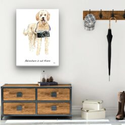 Adventure is out there Golden Doodle dog canvas print illustration. Pre-stretched wall art ready to hang 12 adventure is out there portrait canvas golden doodle 30x40 hall