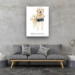 Adventure is out there Golden Doodle dog canvas print illustration. Pre-stretched wall art ready to hang 13 adventure is out there portrait canvas golden doodle 30x40 living room