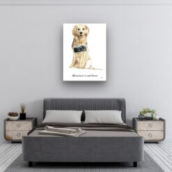 Adventure is out there Golden Retriever dog canvas print illustration. Pre-stretched wall art ready to hang 11 adventure is out there portrait canvas golden retriever 30x40 bedroom