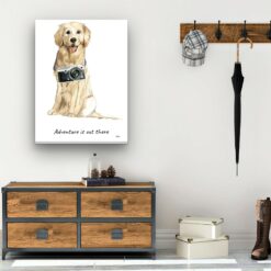Adventure is out there Golden Retriever dog canvas print illustration. Pre-stretched wall art ready to hang 12 adventure is out there portrait canvas golden retriever 30x40 hall