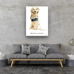 Adventure is out there Golden Retriever dog canvas print illustration. Pre-stretched wall art ready to hang 13 adventure is out there portrait canvas golden retriever 30x40 living room