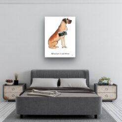 Adventure is out there Great Dane dog canvas print illustration. Pre-stretched wall art ready to hang 11 adventure is out there portrait canvas great dane 30x40 bedroom